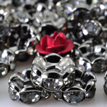 50 pcs of Gun black  Rhinestone flower beads in 8mm diameter X 3mm Thick