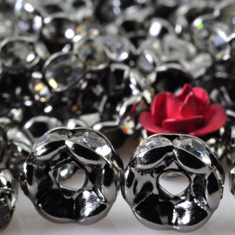 50 pcs of Gun black  Rhinestone flower beads in 8mm diameter X 3mm Thick