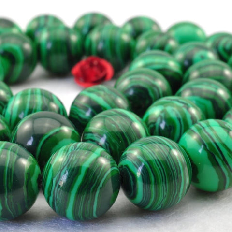 YesBeads Green Malachite Synthetic smooth round beads wholesale gemstone jewelry making 15"
