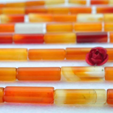 28 pcs of Rainbow Agate smooth Tube Cylinder  beads in 4 x 13mm