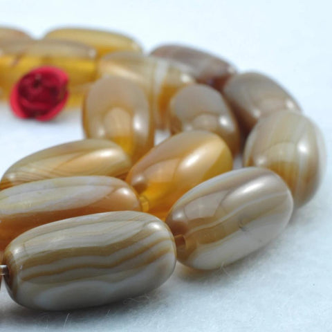 26 pcs of  Banded Agate smooth drum beads in 7 x14mm