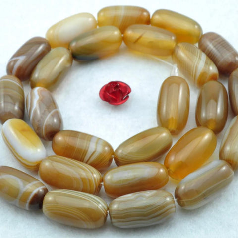 26 pcs of  Banded Agate smooth drum beads in 7 x14mm