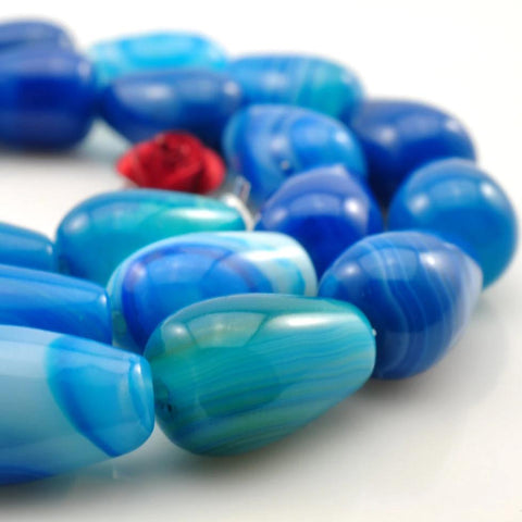 30 pcs of Blue Agate smooth teardrop beads in 8X12mm