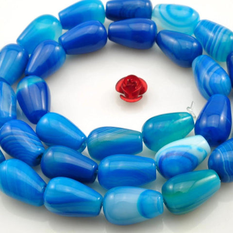 30 pcs of Blue Agate smooth teardrop beads in 8X12mm