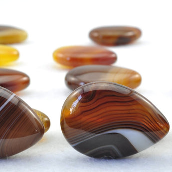 YesBeads 15 pcs of Banded Agate smooth teardrop beads in 18X25mm