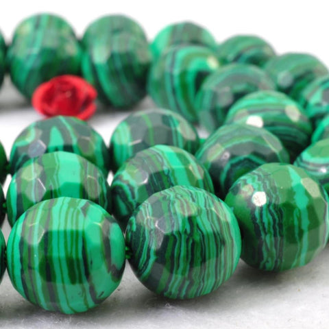 YesBeads Green Malachite Synthetic faceted round beads wholesale gemstone jewerly 15"