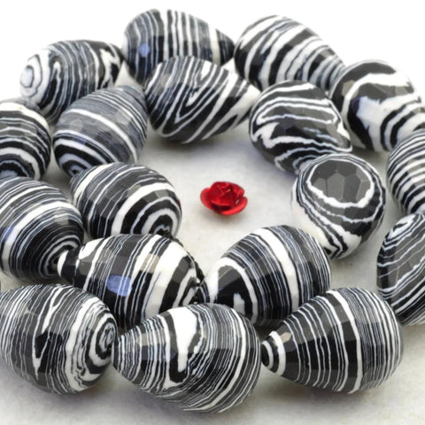 YesBeads Black Zebra Stone faceted teardrop beads wholesale gemstone jewelry 15x20mm