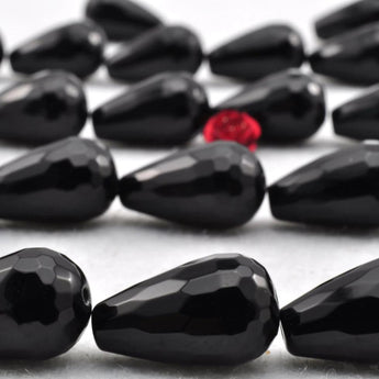 YesBeads Black Onyx faceted teardrop beads wholesale gemstone jewelry 15"