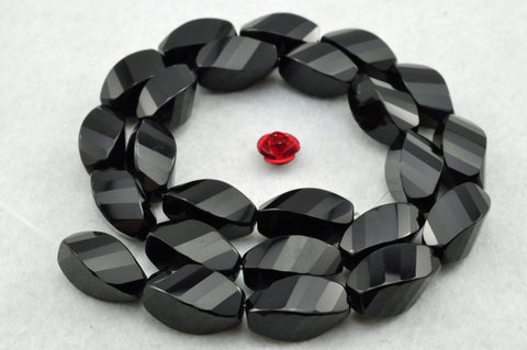 YesBeads natural Black Onyx faceted twist loose beads gemstone wholesale jewelry making 15''