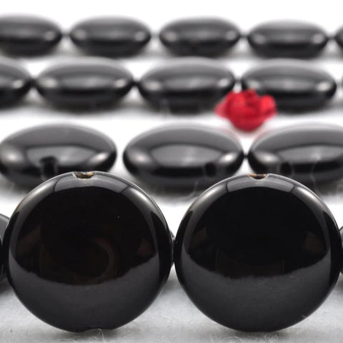 YesBeads 15 inches of Black Onyx smooth coin beads in 20mm