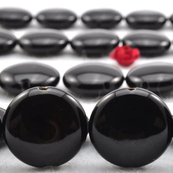 28 pcs of Black Onyx smooth coin beads in 14mm