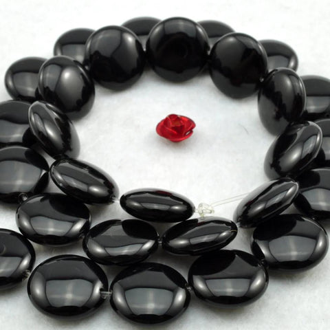 YesBeads 15 inches of Black Onyx smooth coin beads in 18mm