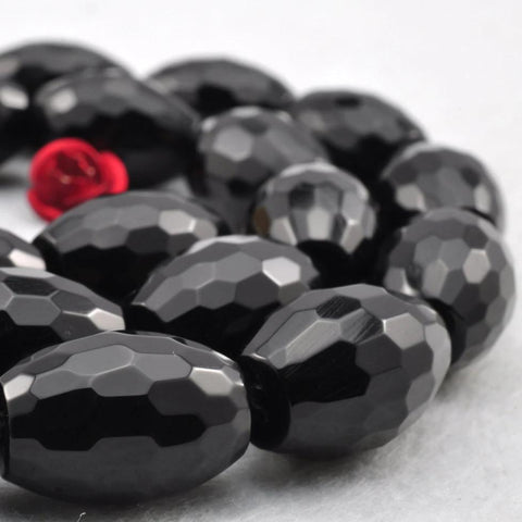 Black Onyx faceted rice drum beads wholesale loose gemstone for jewelry making diy bracelet