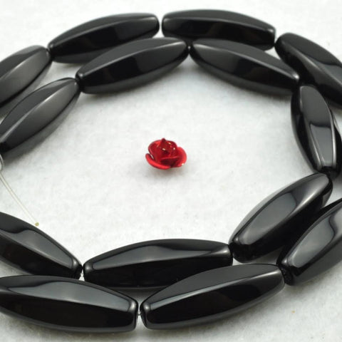 YesBeads 15 inches of Black Onyx smooth rice beads in 8x30mm