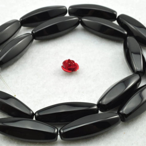 YesBeads 16 pcs of Black Onyx smooth rice beads in 8x25mm