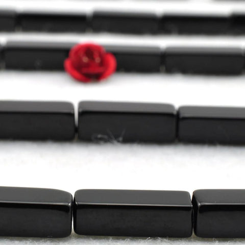 28 pcs of Black Onyx smooth rectangle beads in 4x13mm