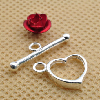 925 Sterling Silver Toggle Clasp closed heart textured rings 10mm,2 Sets