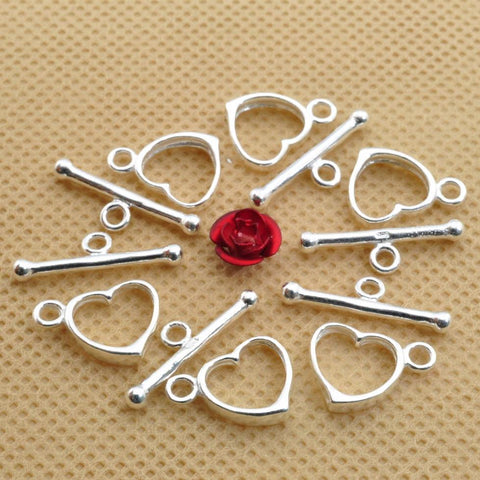 925 Sterling Silver Toggle Clasp closed heart textured rings 10mm,2 Sets