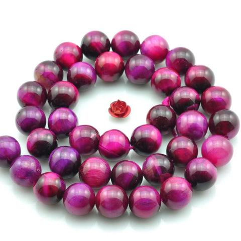 YesBeads Rose Red Tiger Eye smooth round beads wholesale gemstone jewlery making 15"