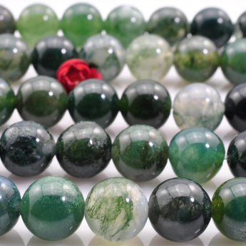 Natural moss agate smooth round beads loose gemstone wholesale jewelry making bracelet diy stuff