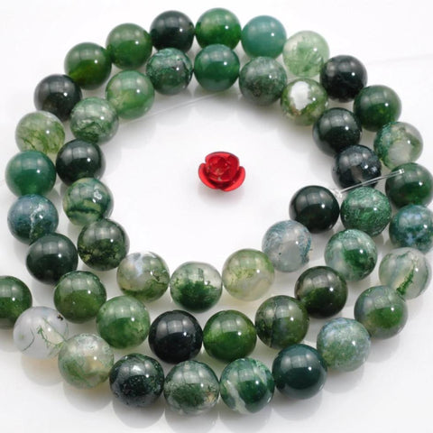 Natural moss agate smooth round beads loose gemstone wholesale jewelry making bracelet diy stuff