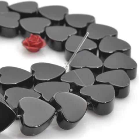 YesBeads 15 inches of Black Onyx smooth heart beads in 10X10mm