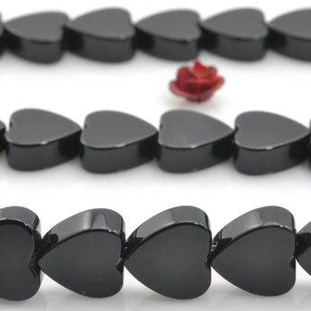 YesBeads 15 inches of Black Onyx smooth heart beads in 10X10mm