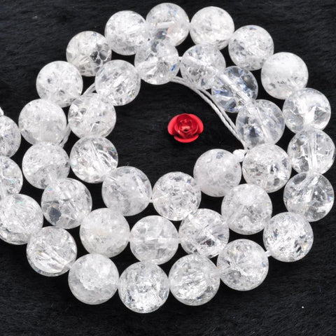 YesBeads Natural snow clear quartz crackle rock crystal smooth round loose beads gemstone wholesale jewelry making 15"