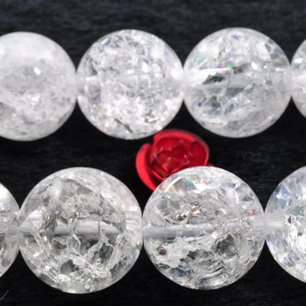 YesBeads Natural snow clear quartz crackle rock crystal smooth round loose beads gemstone wholesale jewelry making 15"