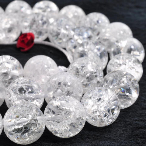 YesBeads Natural snow clear quartz crackle rock crystal smooth round loose beads gemstone wholesale jewelry making 15"
