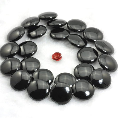 YesBeads 15 inches of Black Onyx smooth coin beads in 16mm