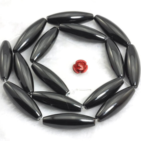 YesBeads 15 inches of Black Onyx smooth rice beads