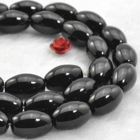 YesBeads 15 inches of Black Onyx smooth rice beads in 8x12mm