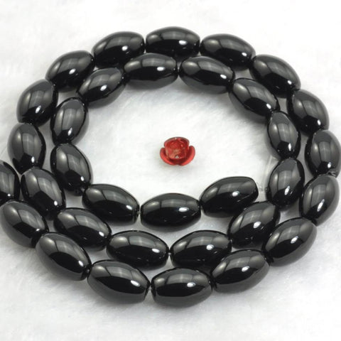 YesBeads 15 inches of Black Onyx smooth rice beads in 8x12mm