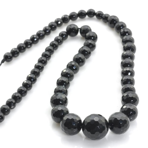 YesBeads 16.3 inches of Black Onyx faceted round necklace beads in 6-14mm