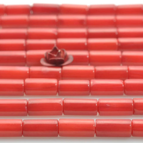 Red Coral smooth tube cylinder beads wholesale gemstone for jewelry making  in 4x8mm