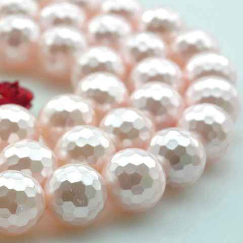 48 pcs of  Shell Pearl faceted round beads in 8mm