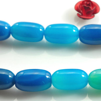 37 pcs of Blue Agate smooth drum beads in 6x10mm