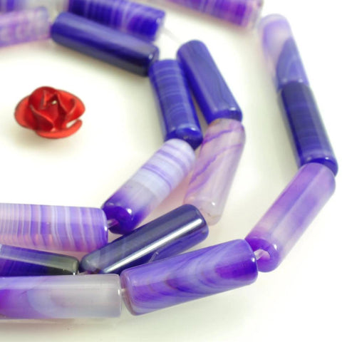 28 pcs of Purple Agate smooth Tube Cylinder beads in 4 x 13mm