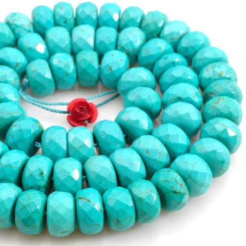 YesBeads 15.5 inches of Chinese Turquoise faceted rondelle beads in 6x10mm
