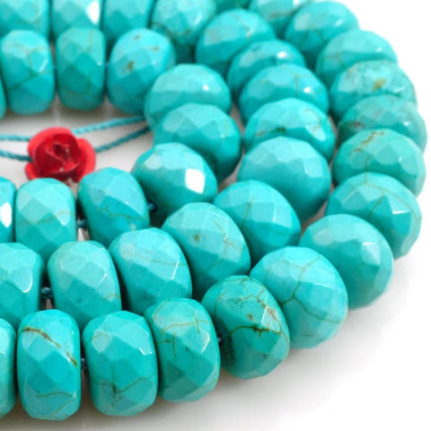 YesBeads 15.5 inches of Chinese Turquoise faceted rondelle beads in 6x10mm