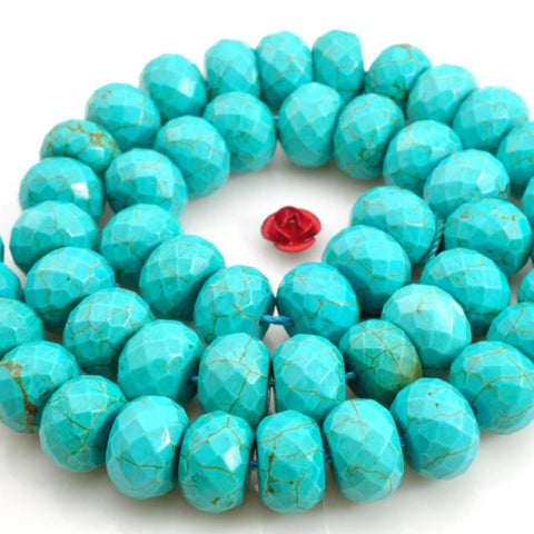 YesBeads 15 inches of Chinese Turquoise faceted rondelle beads in 8x12mm