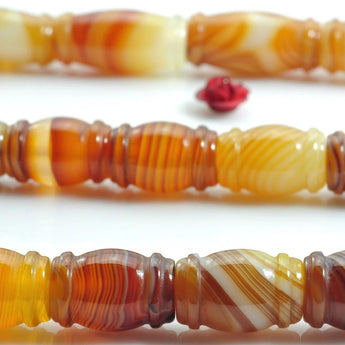 24 pcs of Banded Agate smooth drum beads in 9x13-14mm