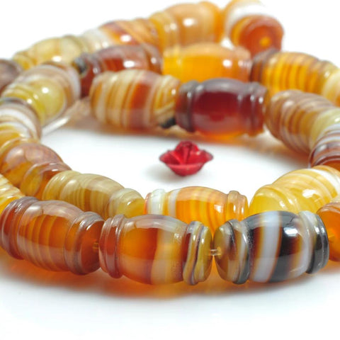 24 pcs of Banded Agate smooth drum beads in 9x13-14mm