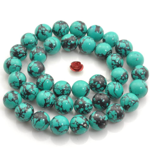 YesBeads Green Turquoise smooth round Synthetic beads wholesale jewelry making 15"