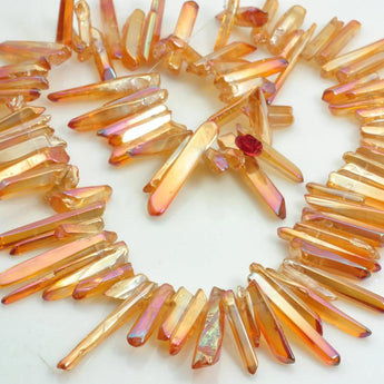 YesBeads 15 inches Polished Titanium Coated Mystic Drilled Crystal，Quartz Points，smooth gemstone, pendant beads ,Copper Peach Orange Color