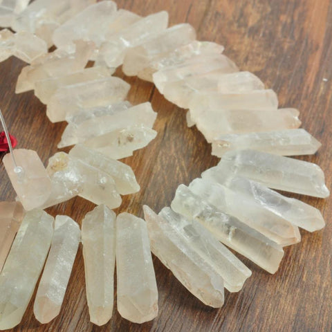 YesBeads 15 inches Natural Matte Clear Pink Rock Crystal,Quartz Point, raw mineral drusy rock,spike tower beads in 4-5mm wide X 18-38mm length