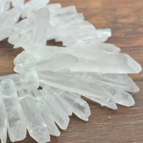 YesBeads 15 inches Natural Clear Matte White Rock Crystal,Spike Quartz Point, raw mineral drusy rock, rough beads in 4-7mm wide X 22-34mm length