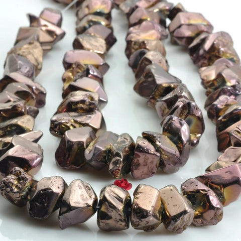 YesBeads 15 inches Polished Titanium Coated Mystic Drilled Crystal，Quartz Points，smooth gemstone ,Nugget beads ,Antique brass Color