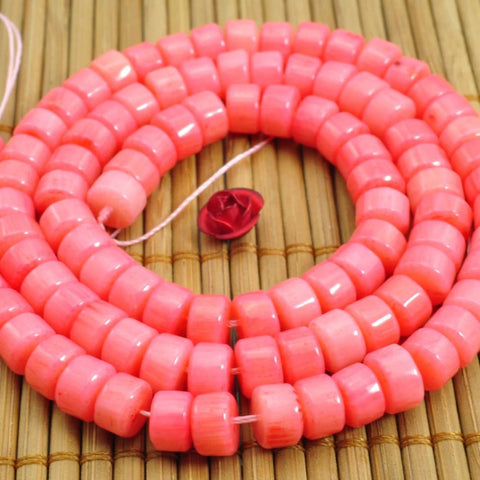 96 pcs of Red Coral smooth wheel beads in 4x6mm